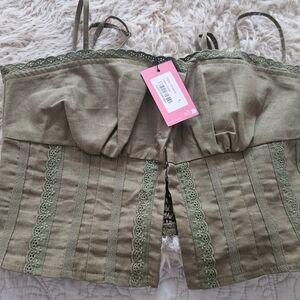 Edikted Olive Green Lace Trim Tank Top